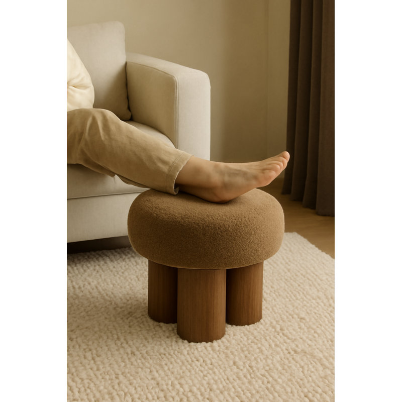 Ivy Bronx Small Round Foot Stool, Teddy Fabric Footrest Ottoman